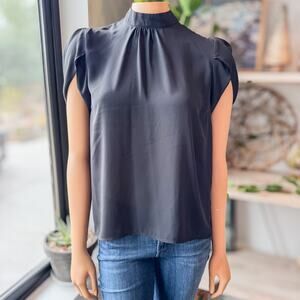 BB Dakota, Black High Gathered Mock Neck Layered Sleeve Blouse Women's Medium